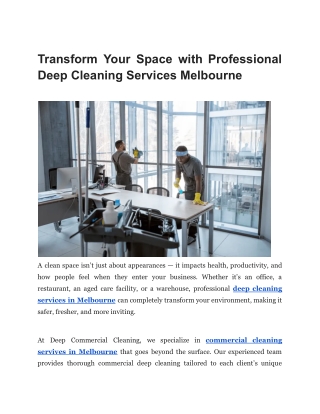 Deep Cleaning Services Melbourne – Transform Your Space Today