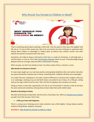 Why Should You Donate to Children in Need?