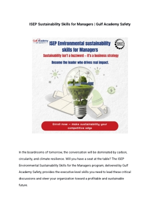 ISEP Sustainability Skills for Managers | Gulf Academy Safety