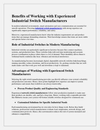 Benefits of Working with Experienced Industrial Switch Manufacturers