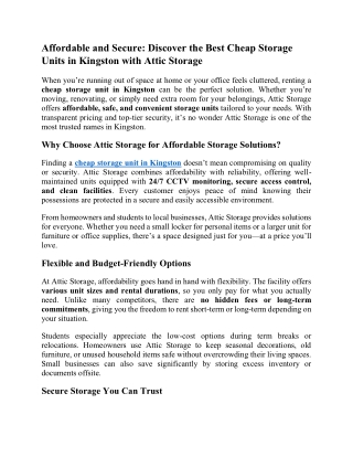 Affordable and Secure - Discover the Best Cheap Storage Units in Kingston with Attic Storage