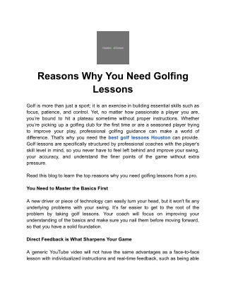 Reasons Why You Need Golfing Lessons