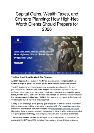 Capital Gains, Wealth Taxes & Offshore Tax Planning Preparing for 2026