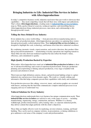 Bringing Industries to Life Industrial Film Services in Indore with Afterclapproductions