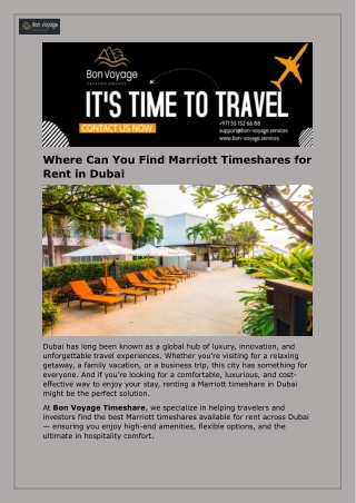 Rent Marriott Timeshares in Dubai for Luxurious Getaways