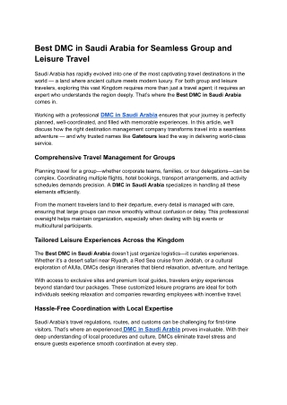 Best DMC in Saudi Arabia for Seamless Group and Leisure Travel