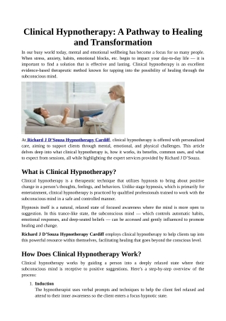 Clinical Hypnotherapy: A Pathway to Healing and Transformation