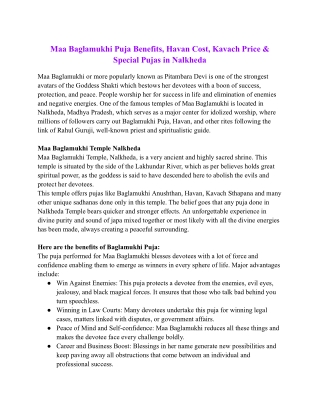 Maa Baglamukhi Puja Benefits, Havan Cost, Kavach Price & Special Pujas in Nalkheda