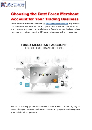 Choosing the Best Forex Merchant Account