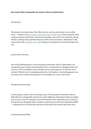 Best Gated Villa Communities for Senior Citizens in Hyderabad