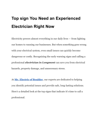 Top sign You Need an Experienced Electrician Right Now