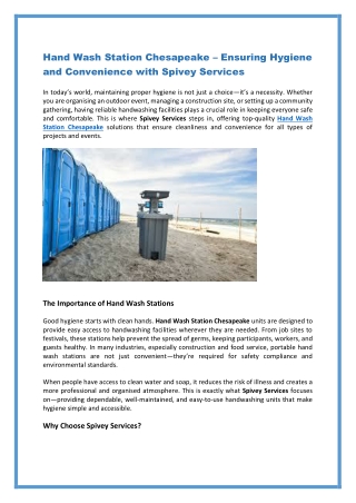 Portable Hand Wash Station Chesapeake | Spivey Services