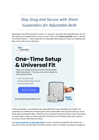 Stay Snug and Secure with Sheet Suspenders for Adjustable Beds