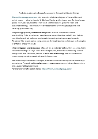 The Role of Alternative Energy Resources in Combating Climate Change