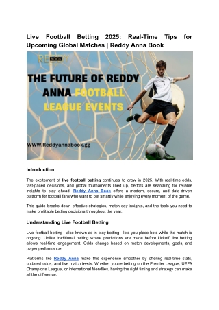 Live Football Betting 2025 Real-Time Tips for Upcoming Global Matches  Reddy Anna Book