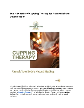 Top 7 Benefits of Cupping Therapy for Pain Relief and Detoxification