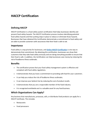 online haccp certification
