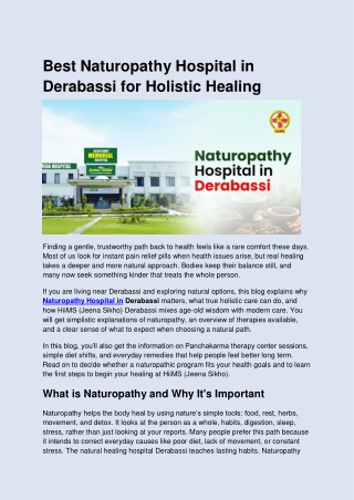 Best Naturopathy Hospital in Derabassi for Holistic Healing
