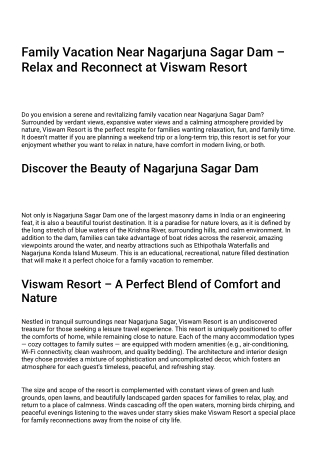 Family Vacation Near Nagarjuna Sagar Dam