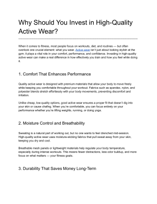 Why Should You Invest in High-Quality Active Wear