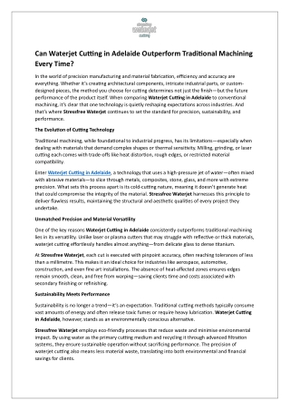 Can Waterjet Cutting in Adelaide Outperform Traditional Machining Every Time