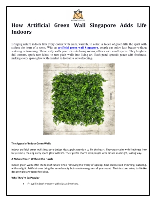How Artificial Green Wall Singapore Adds Life Indoors