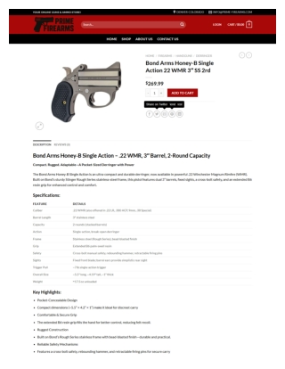 Bond Arms Honey-B Single Action 22 WMR 3″ SS 2rd in USA - prime-firearms.com