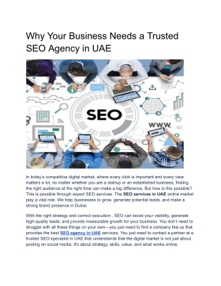 Transform Your Business Online with Trusted SEO Agency in UAE