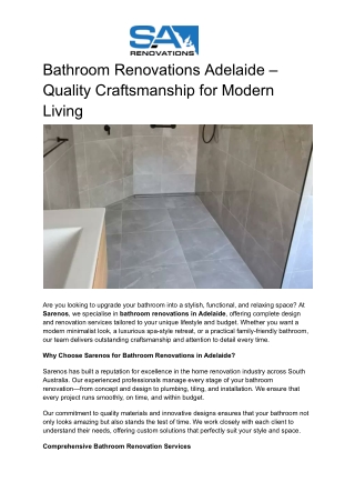 Bathroom Renovations Adelaide – Quality Craftsmanship for Modern Living