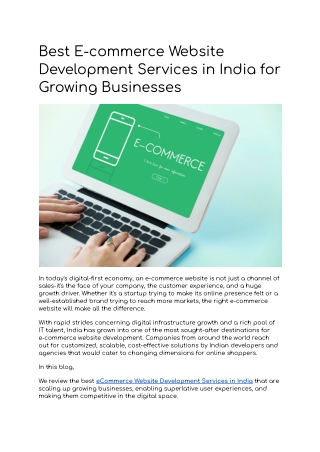 Best E-commerce Website Development Services in India for Growing Businesses