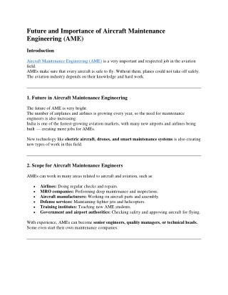 Future and Importance of Aircraft Maintenance Engineering