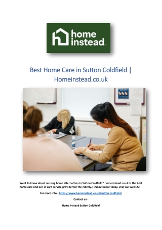 Best Home Care in Sutton Coldfield | Homeinstead.co.uk