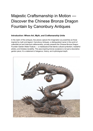 Chinese Bronze Dragon Fountain by Canonbury Antiques