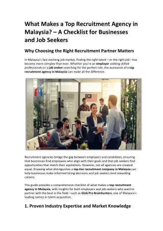 What Makes a Top Recruitment Agency in Malaysia – A Checklist for Businesses and Job Seekers