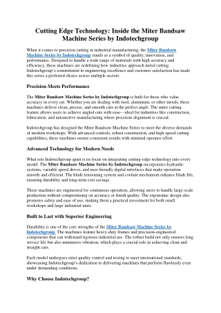 Cutting Edge Technology Inside the Miter Bandsaw Machine Series by Indotechgroup