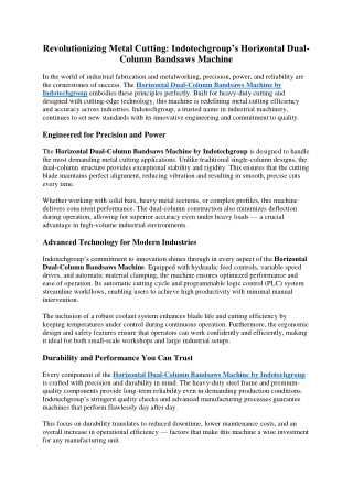 Revolutionizing Metal Cutting Indotechgroup’s Horizontal Dual-Column Bandsaws Machine