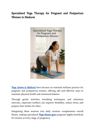 Specialized Yoga Therapy for Pregnant and Postpartum Women in Madurai