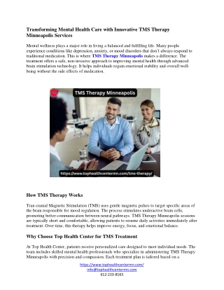 Transforming Mental Health Care with Innovative TMS Therapy Minneapolis Services