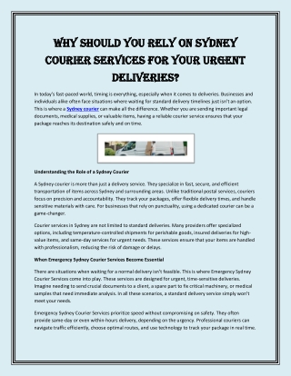 Why Should You Rely on Sydney Courier Services for Your Urgent Deliveries (1)