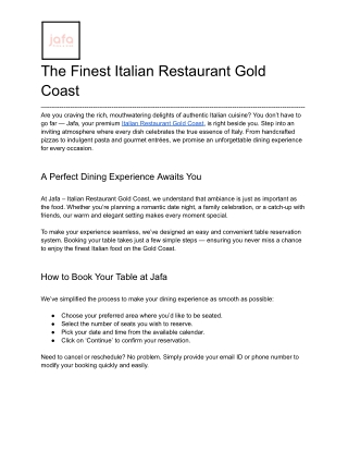 The Finest Italian Restaurant Gold Coast