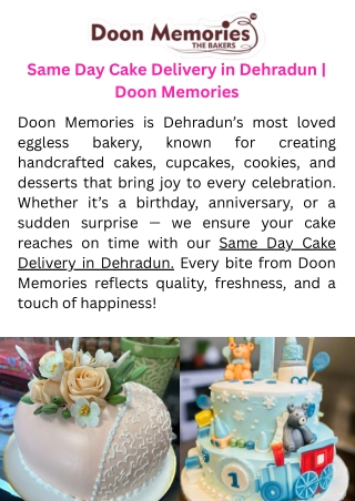 Same Day Cake Delivery in Dehradun  Doon Memories