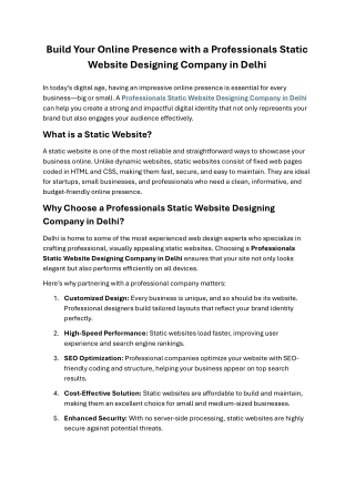 Build Your Online Presence with a Professionals Static Website Designing Company in Delhi