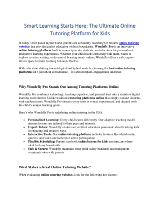 Smart Learning Starts Here: The Ultimate Online Tutoring Platform for Kids