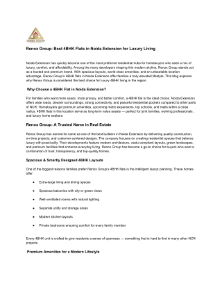 Renox Group_ Best 4BHK Flats in Noida Extension for Luxury Living