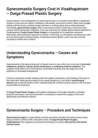 Gynecomastia Surgery Cost in Visakhapatnam