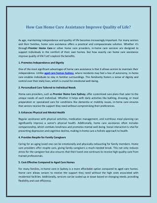 How Can Home Care Assistance Improve Quality of Life?