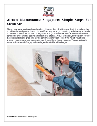Aircon Maintenance Singapore- Simple Steps For Clean Air