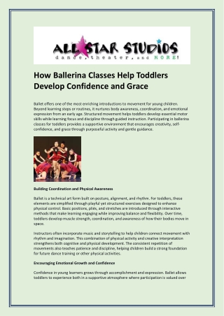 How Ballerina Classes Help Toddlers Develop Confidence and Grace