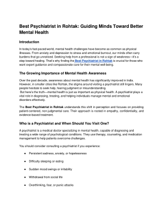 Best Psychiatrist in Rohtak