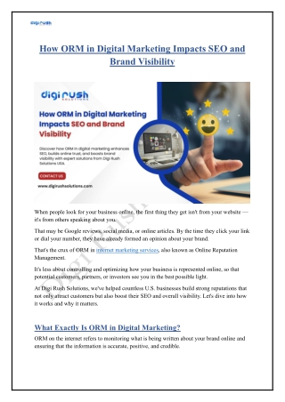 How ORM in Digital Marketing Impacts SEO and Brand Visibility